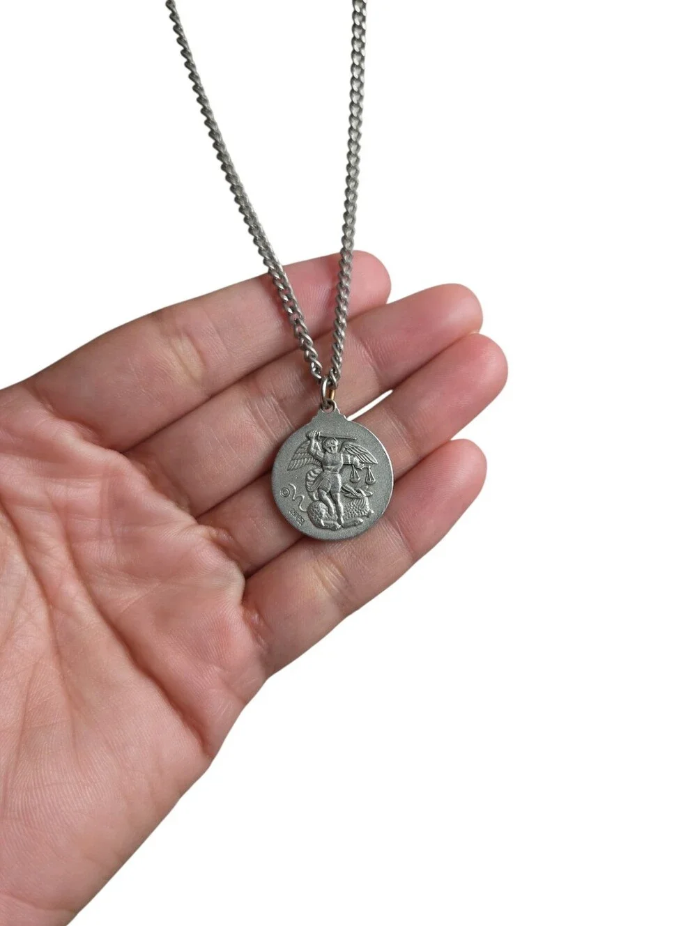 Silver Toned St Michaels Protect Us National Guard Pendant Necklace 26